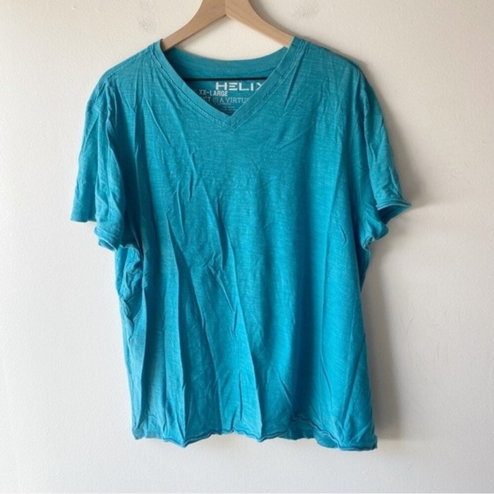 helix turquoise v-neck raw hem t-shirt